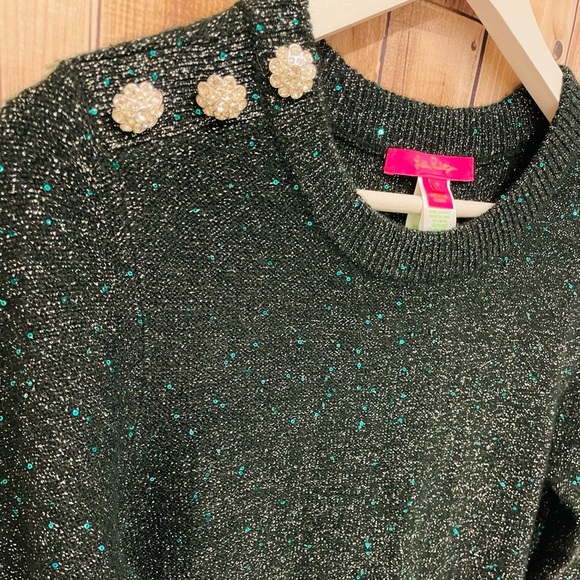 NWOT Women Lilly Pulitzer Morgen Sequin Sweater Dress Evergreen Metallic (Sz M) - Picture 2 of 4